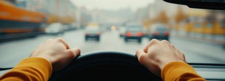  Vison d'un homme avec ses deux mains posé sur le volant d'une voiture. La scène se passe en ville Vison d'un homme avec ses deux mains posé sur le volant d'une voiture. La scène se passe en ville  Vision d'un homme avec ses deux mains posé sur le volant d'une voiture. La scène se passe en ville