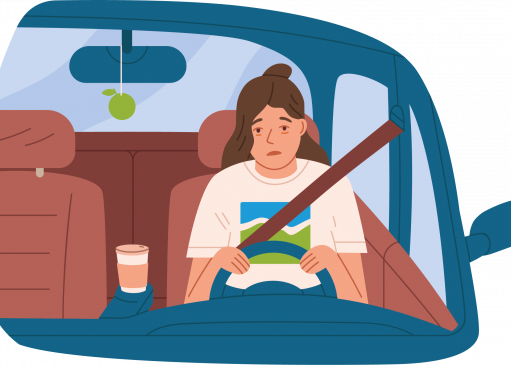 Femme fatiguée au volant de sa voiture