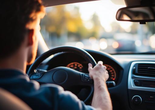 Un homme dans une voiture en train de conduire